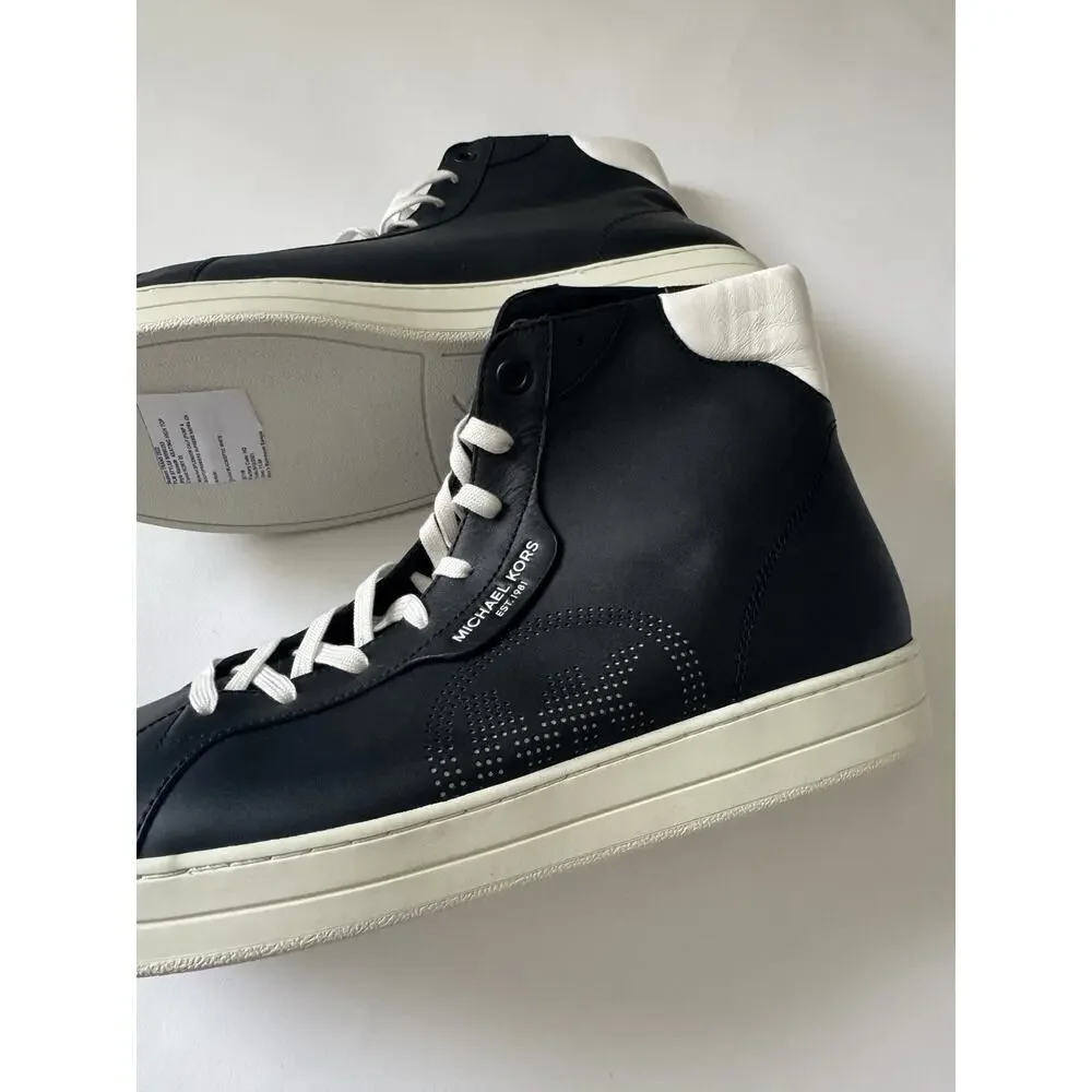 Michael Kors Keating High Top Sneakers Size 11.5 Optic White/Black - Leather New